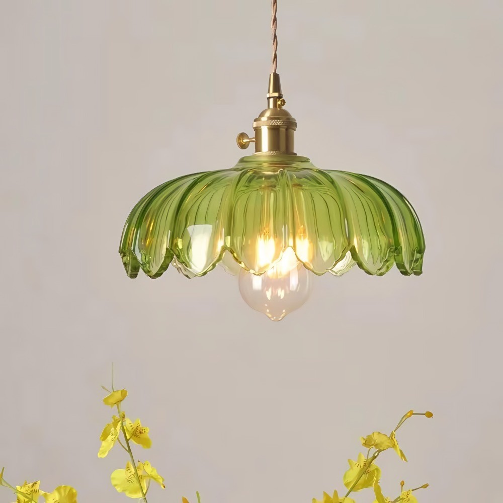 Antique Flower Petal Brass Glass Pendant Light KL50