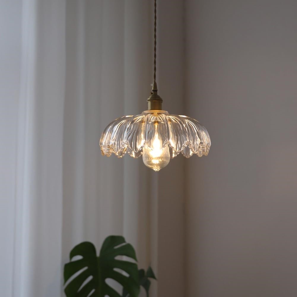 Antique Flower Petal Brass Glass Pendant Light KL50
