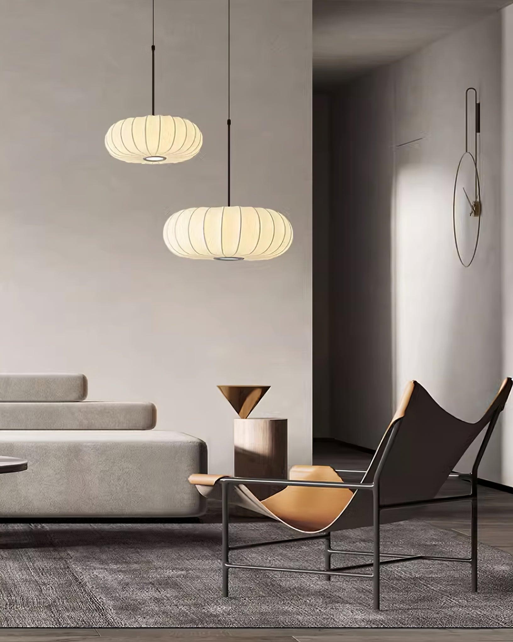 Simple Wabi-sabi White Lantern Fabric Pendant Lamp KL731