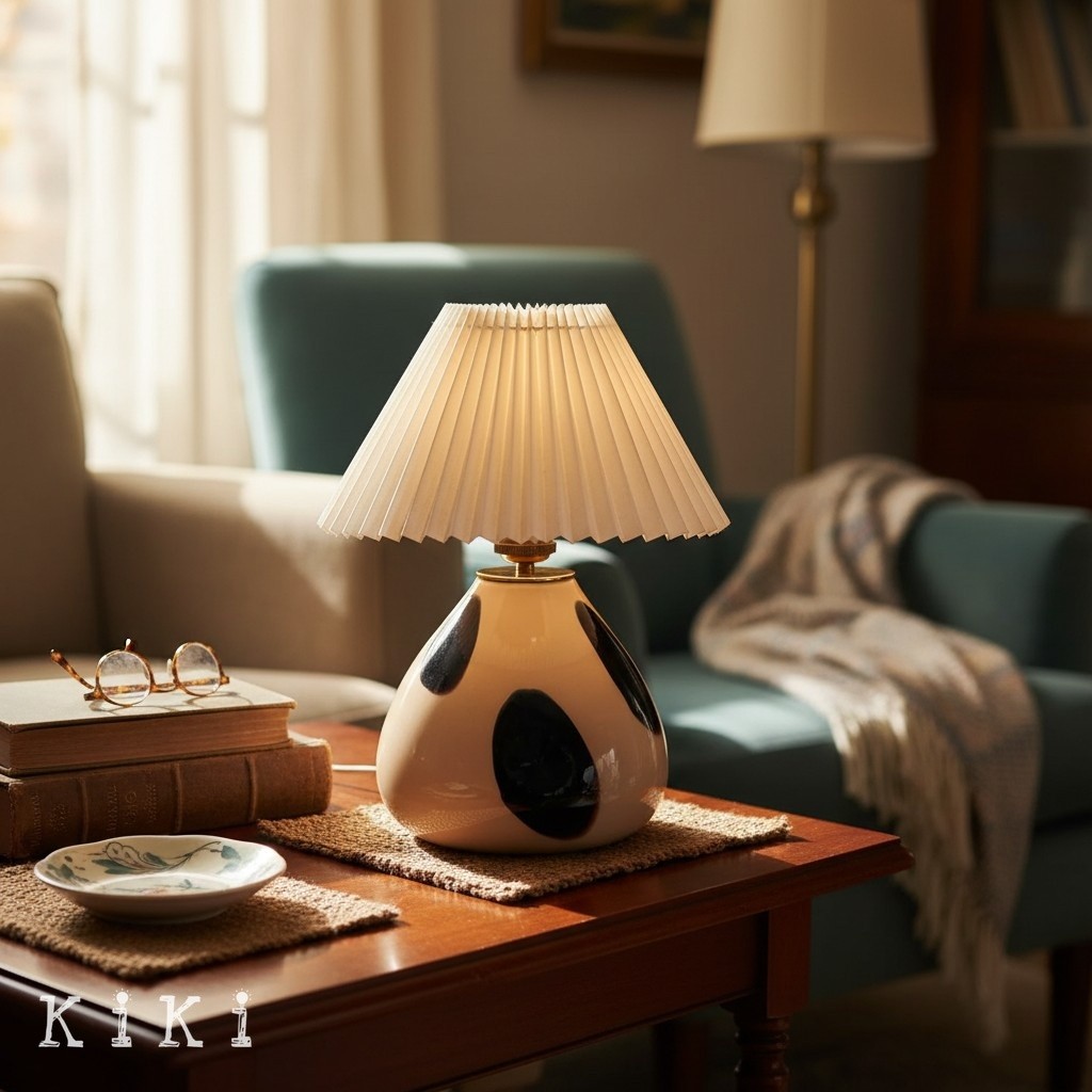 Undara Classic Pleated Table Lamp – Stylish Glass Base Table Light for Reading Corner KL2152