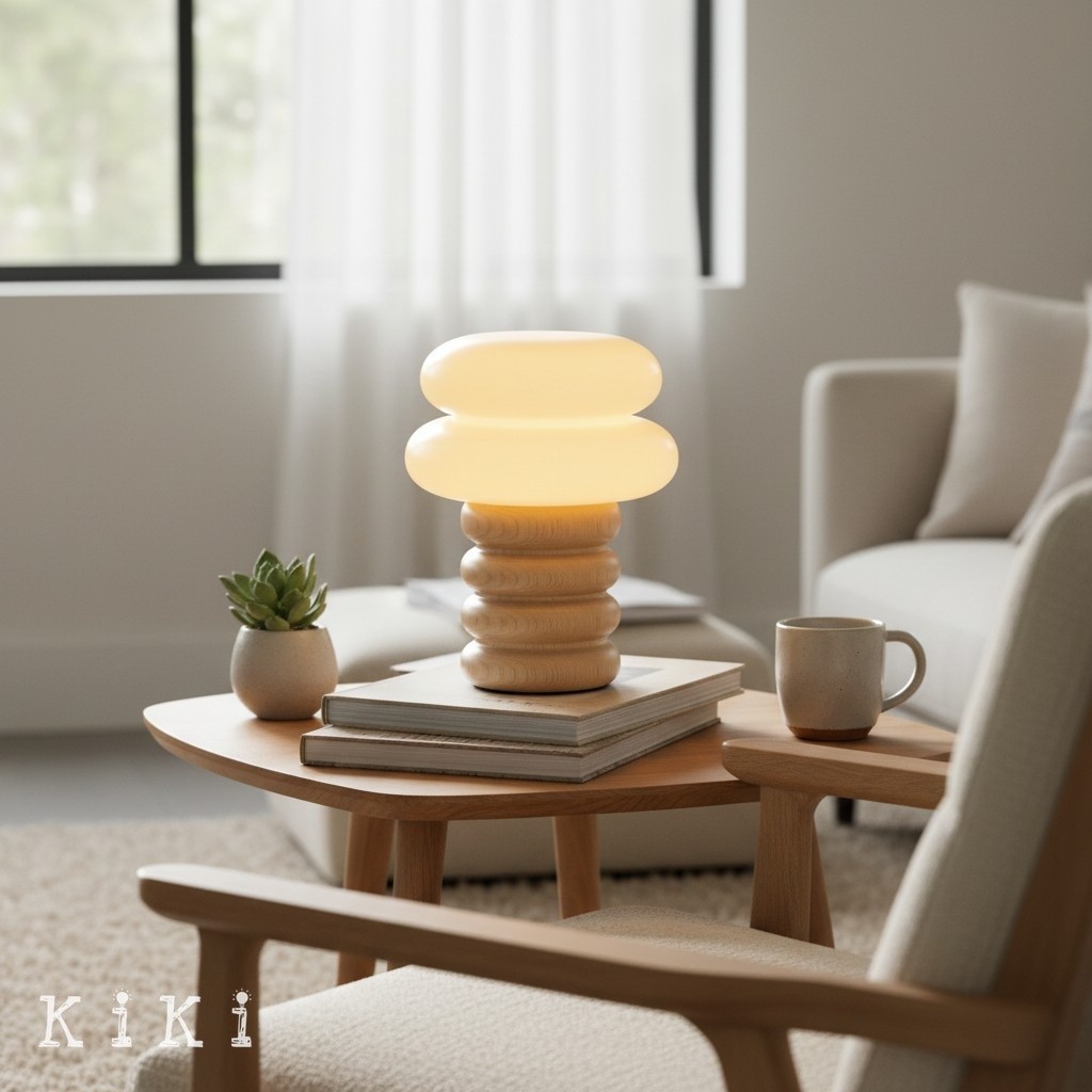 Auralume Refined Wood and Glass Table Lamp - Decorative Light for Bedroom and Office KL2115