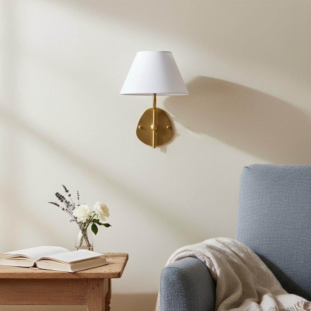 Kulo Classic Brass Wall Lamp – Modern Fabric Shade Wall Sconce for Bedroom or Hallway KL1533