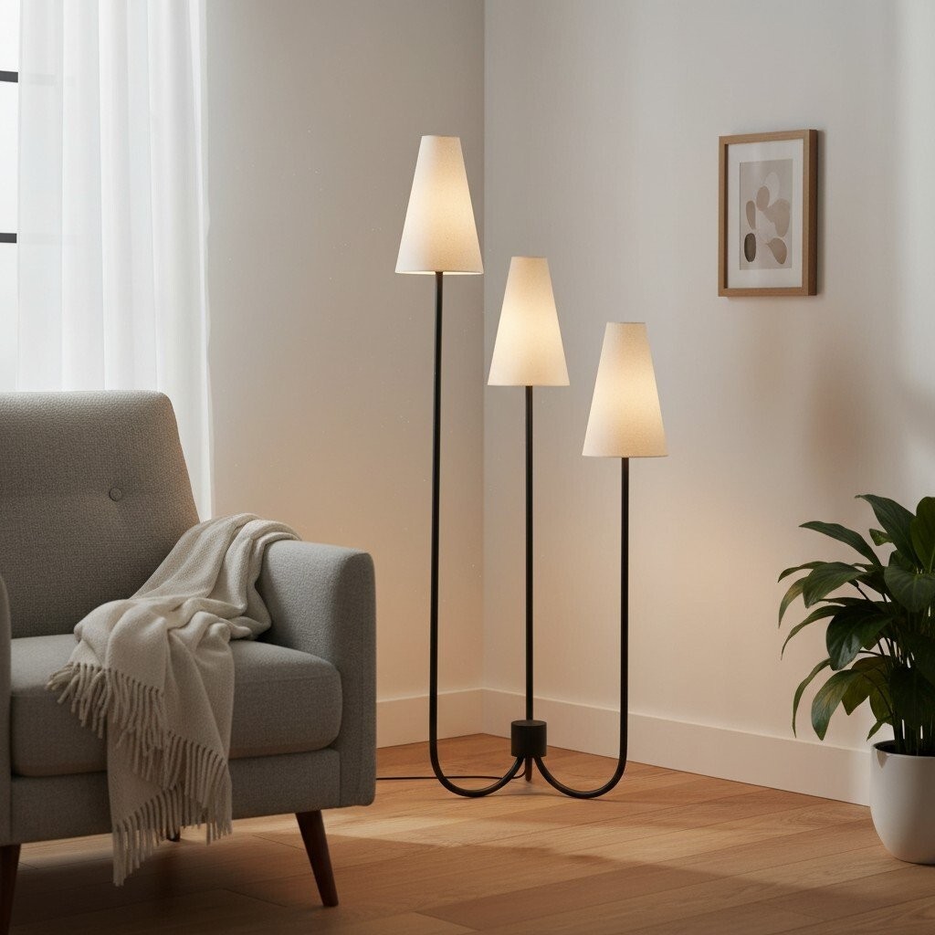 Cordove Three-Tapered Shade Floor Lamp - Modern minimalist Metal Fabric Light for Living Room KL1610