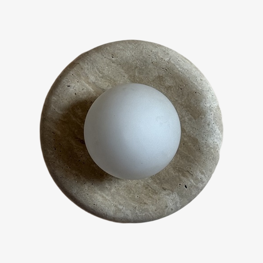 Oria Travertine Stone Wall Sconce - Minimalist Sculptural Wall Lamp for Living Room Bedroom KL2360