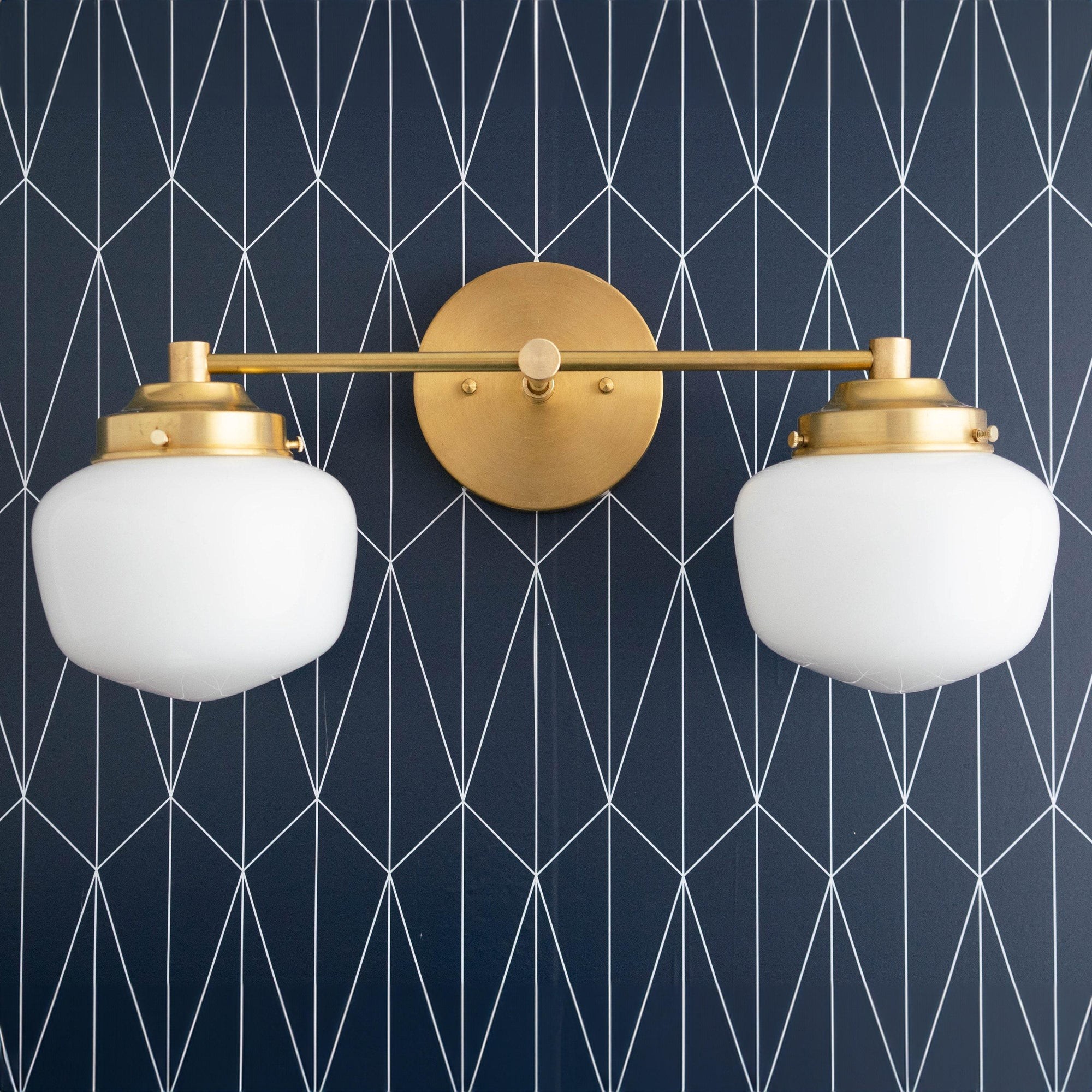 Opalume Glass Art Deco Vanity Light - Bathroom Wall Sconce with White Glass Shades KL1403