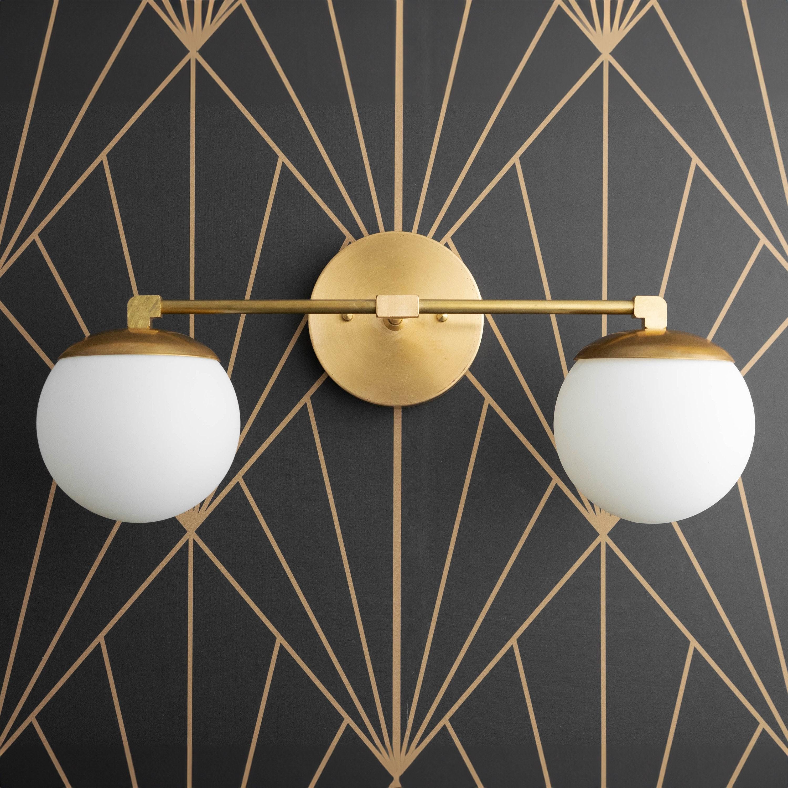 Glorica Glass Vanity Light - Art Deco Brass Wall Globe Fixture Modern KL1500