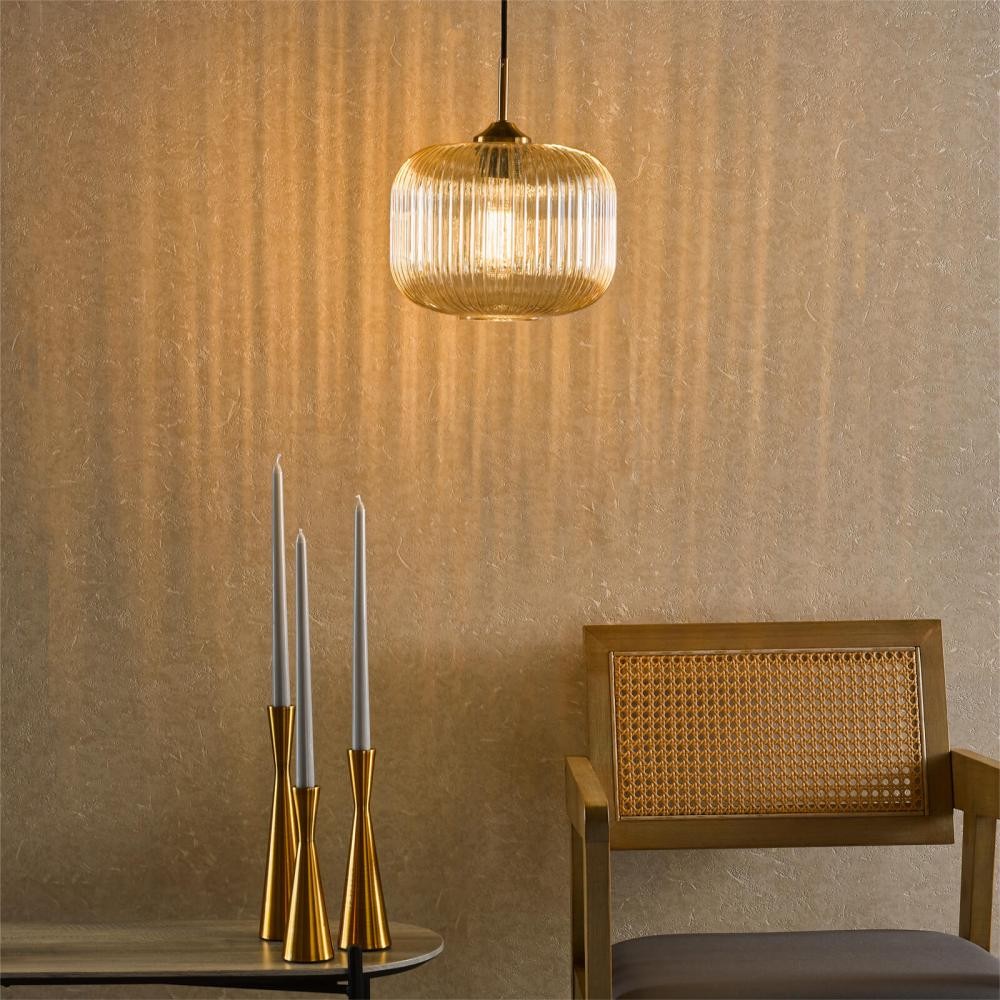 Demarius 1 Light Ribbed Glass Pendant Lamp