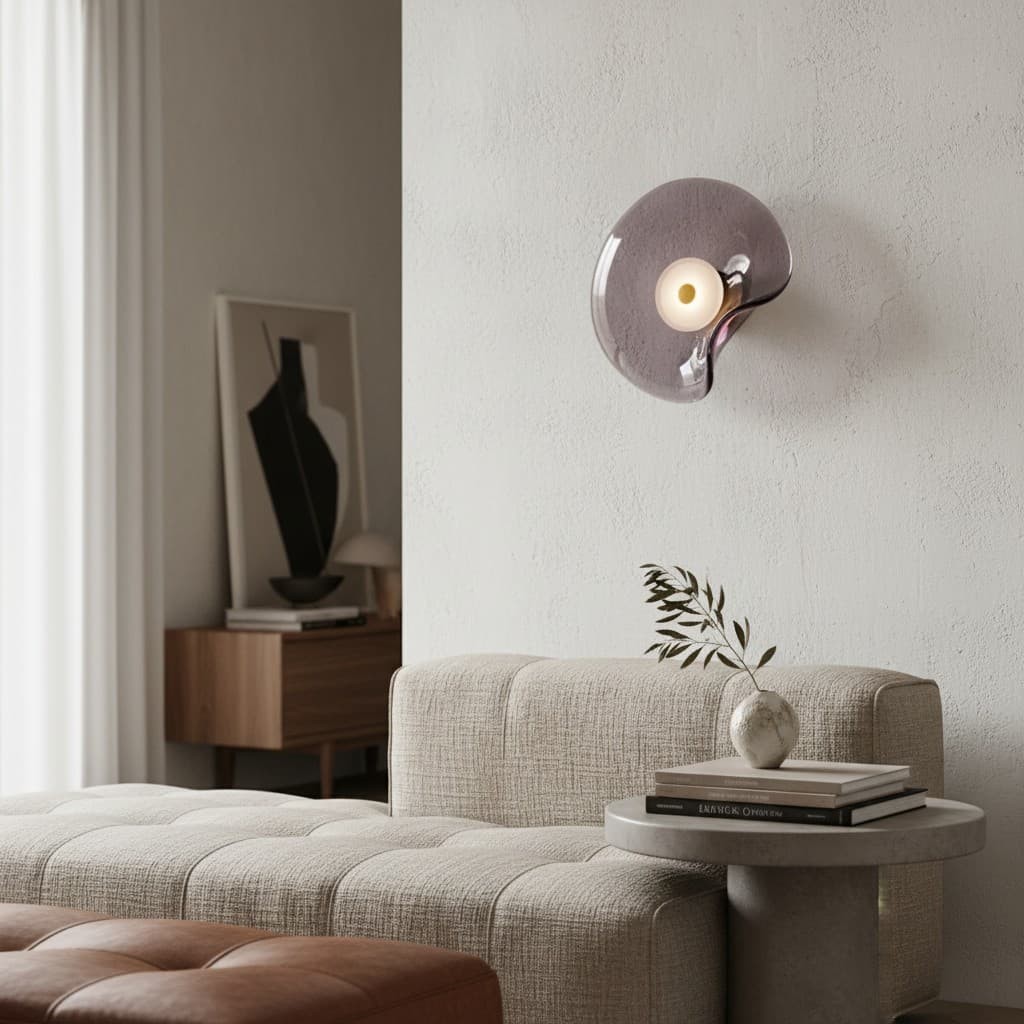 Lunacrest Elegant Curved Glass Wall Sconce - Contemporary Disc Sconce for Bathroom and entry KL2145