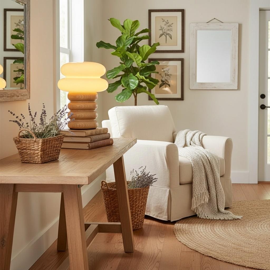Auralume Refined Wood and Glass Table Lamp - Decorative Light for Bedroom and Office KL2115
