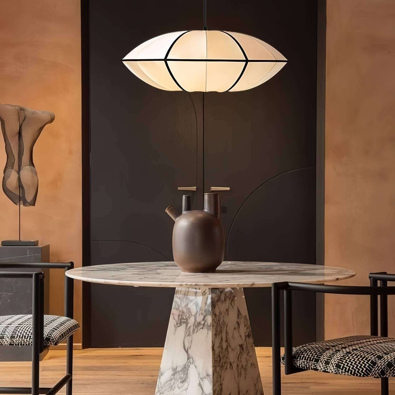 Nordic Bubble Pendant Light – Textured Fabric Shade Hanging Lamp KL114