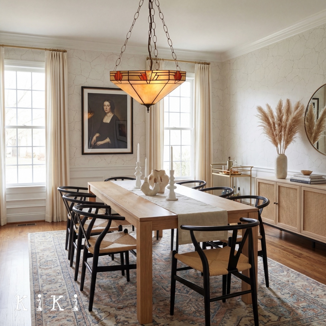 TF Nevada Inverted Glass Pendant Light - Tiffany Artisan Pendant Lamp for Dining Room KL1801