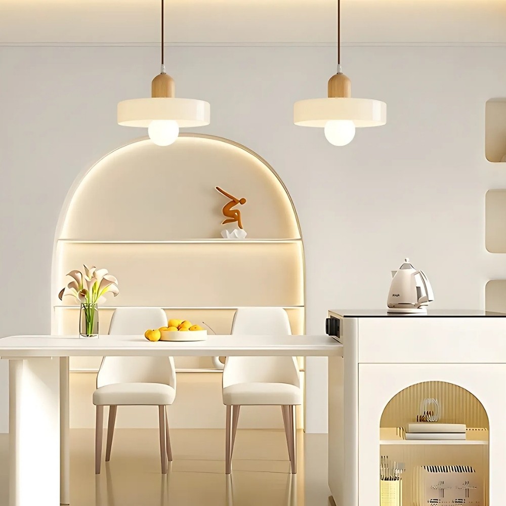 Modern Nordic Disc Orb Glass Wood Pendant Light KL884