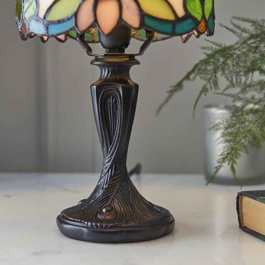 Calyra Vintage Floral Stained Glass Table Lamp - Art Deco Tiffany Style Accent Light for Bedside and Living Room KL1843