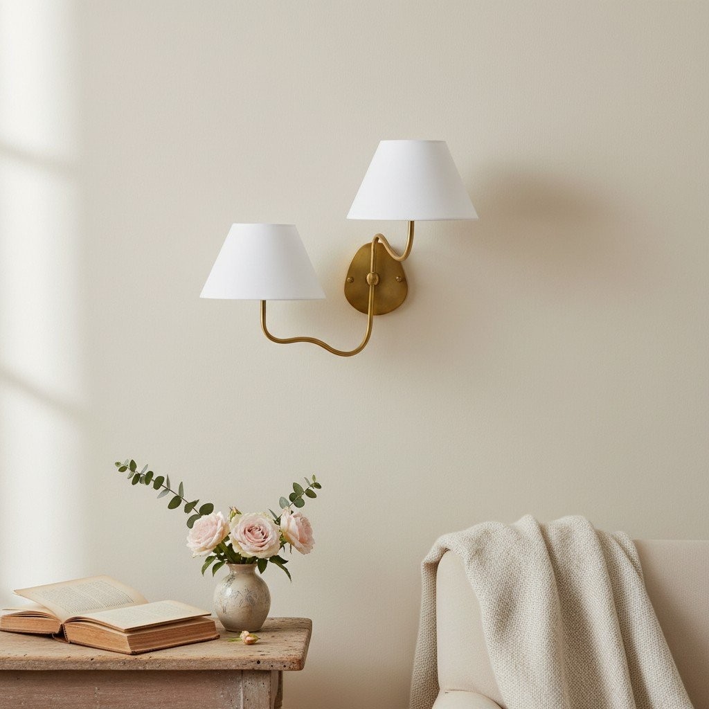 Kulo Classic Brass Wall Lamp – Modern Fabric Shade Wall Sconce for Bedroom or Hallway KL1533