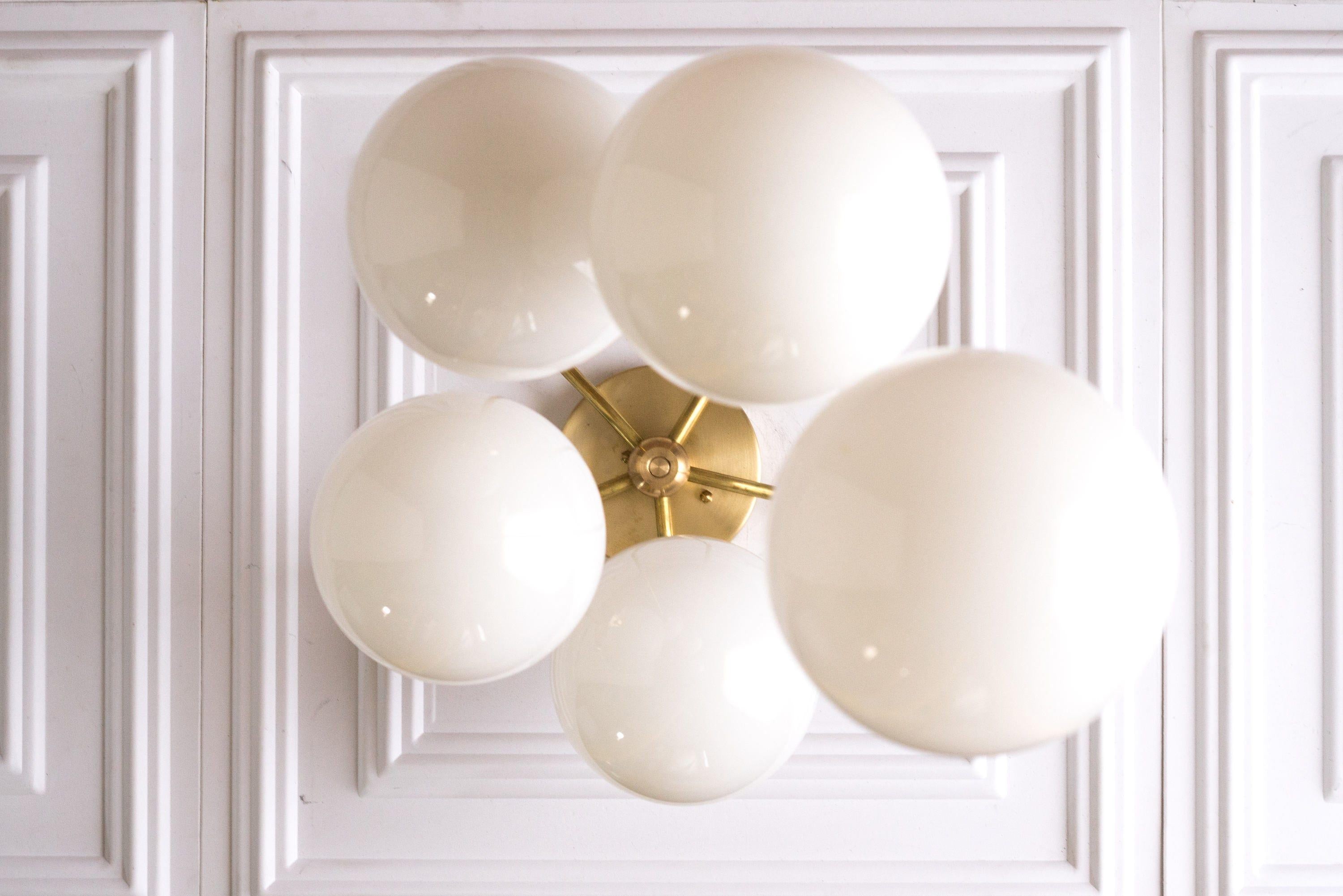 Glorica Glass 5 Globe Chandelier - Brass and Opal Glass Vintage Pendant Light KL1428