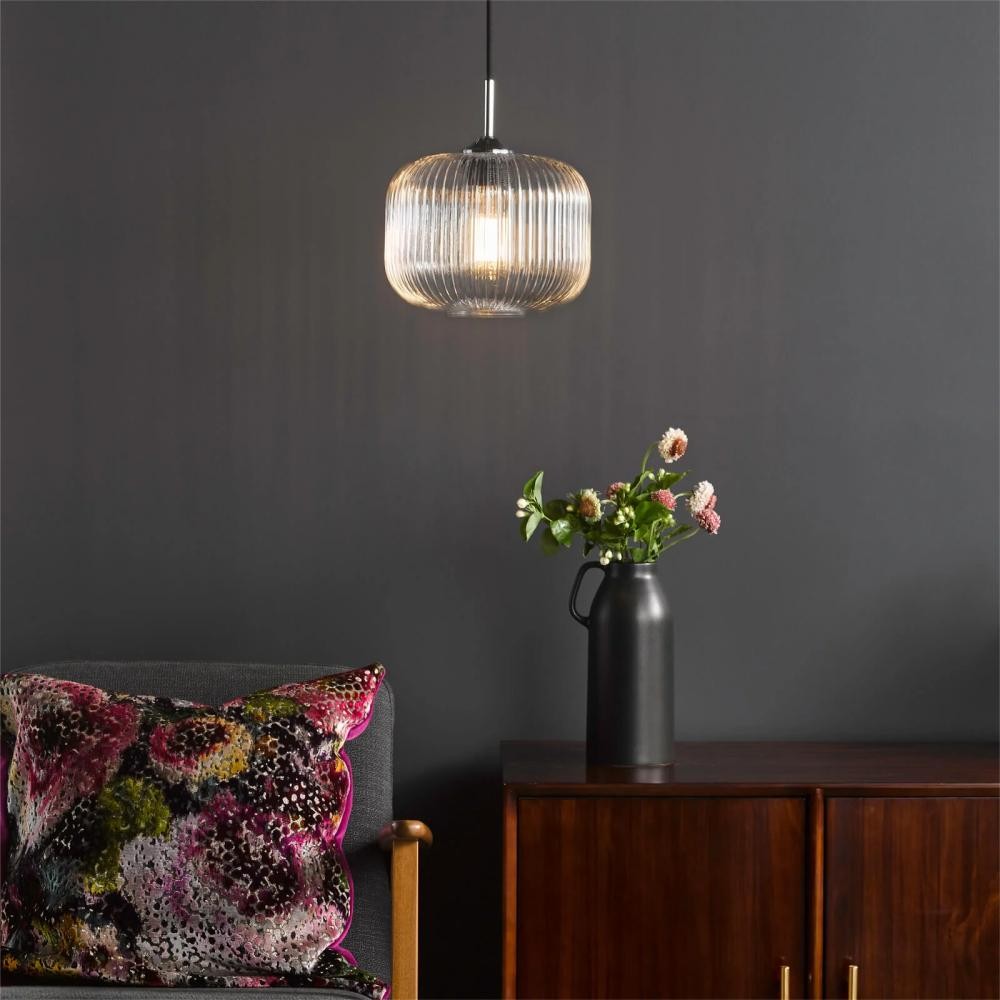 Demarius 1 Light Ribbed Glass Pendant Lamp