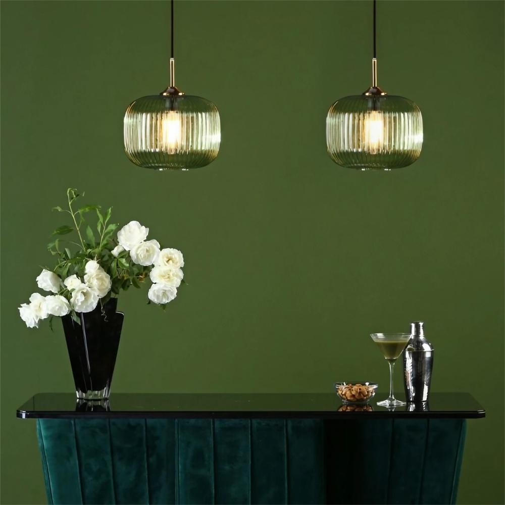 Demarius 1 Light Ribbed Glass Pendant Lamp