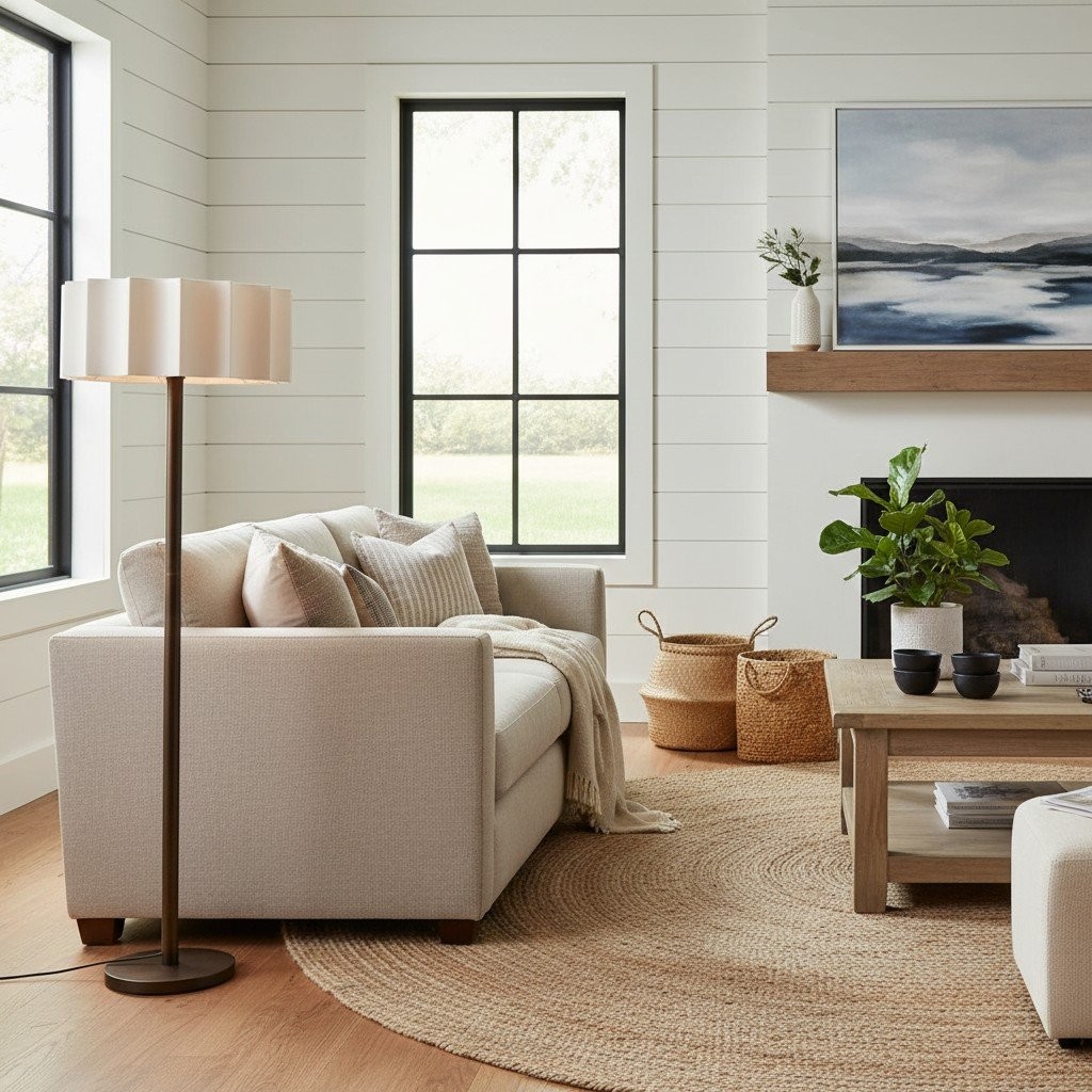 Cavilon Modern Floor Lamp - Slim Profile and Soft Shade Contemporary Metal Lighting for Bedroom KL1666