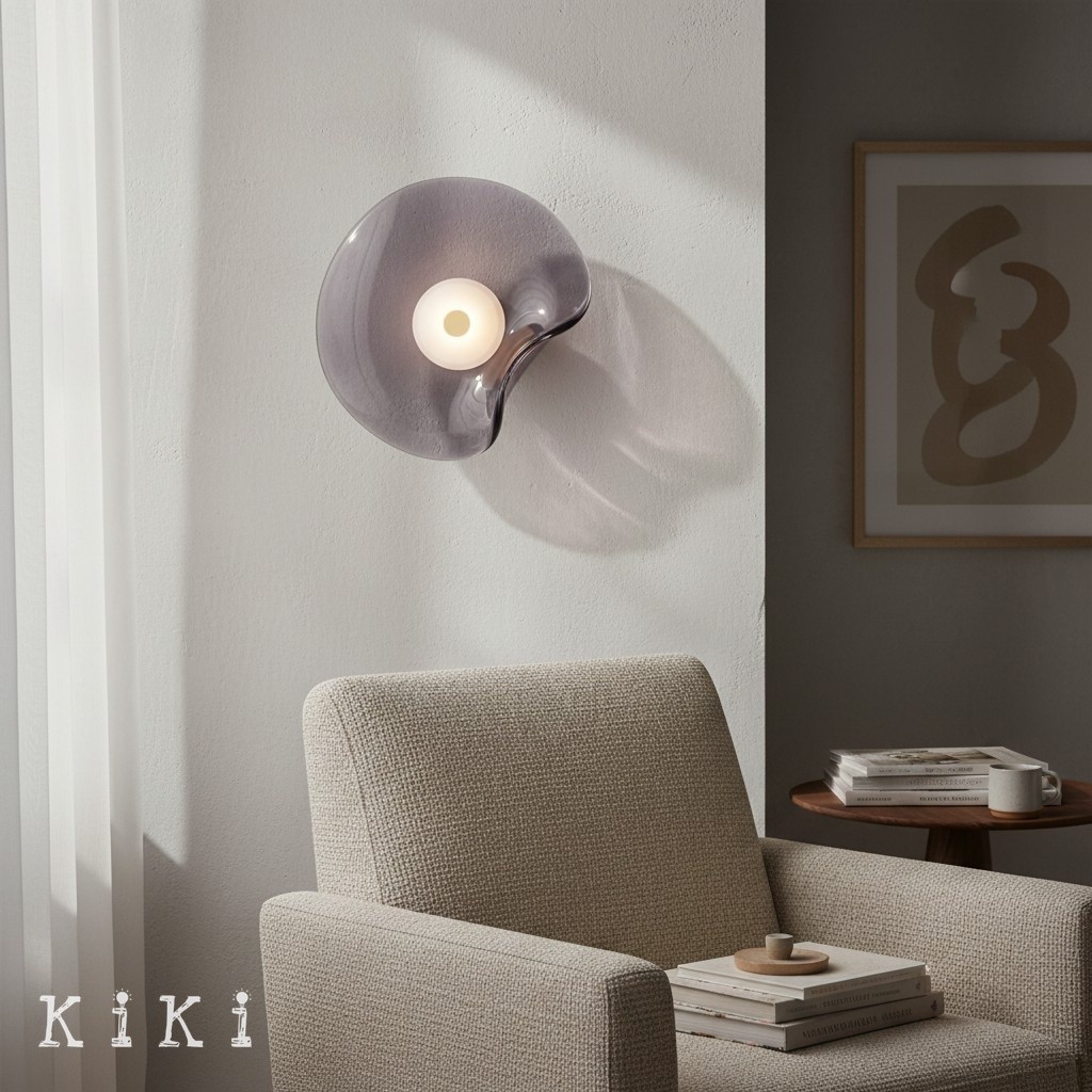 Lunacrest Elegant Curved Glass Wall Sconce - Contemporary Disc Sconce for Bathroom and entry KL2145