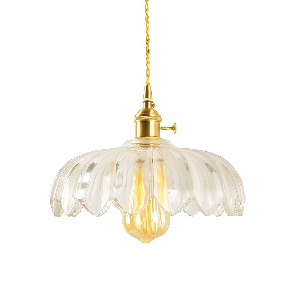Antique Flower Petal Brass Glass Pendant Light KL50