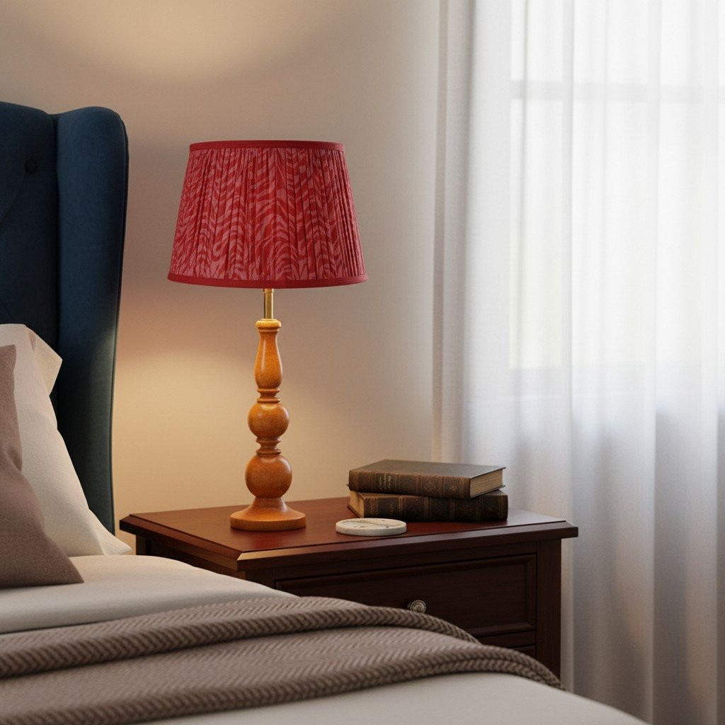 Grainora Soft Fabric Shade Table Lamp - Sculptural Wooden Base Lamp for Interiors KL2129
