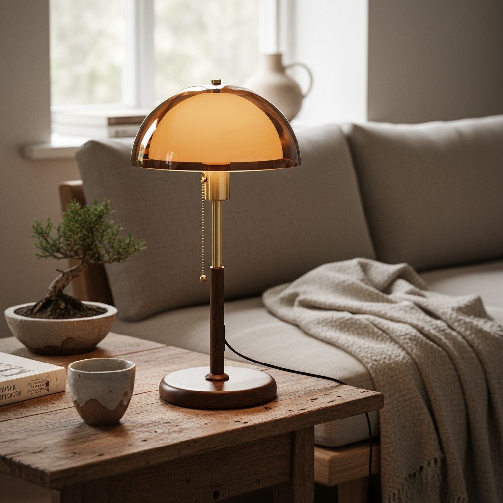 Afterglow Round Dome Table Lamp -  Acrylic and Wood Lighting for Modern Retro Bedroom KL2143