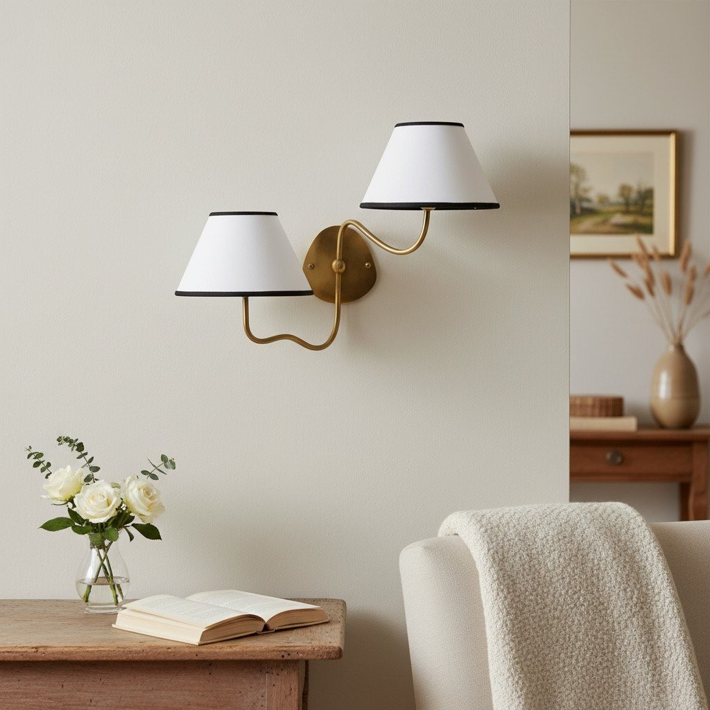 Kulo Classic Brass Wall Lamp – Modern Fabric Shade Wall Sconce for Bedroom or Hallway KL1533