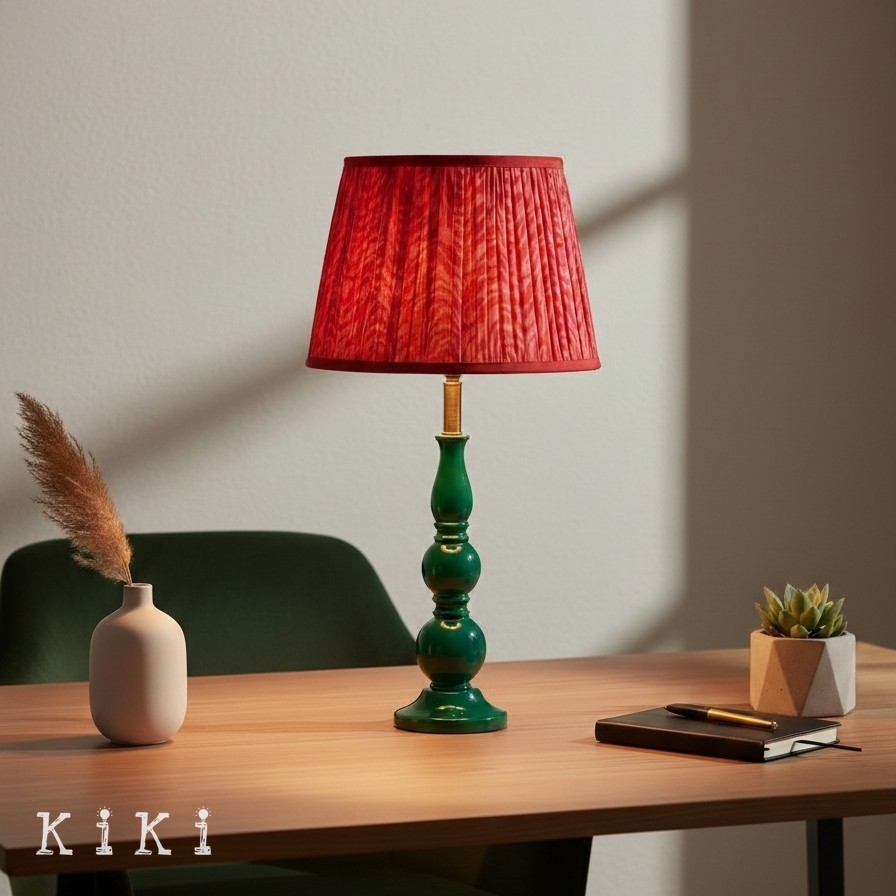 Grainora Soft Fabric Shade Table Lamp - Sculptural Wooden Base Lamp for Interiors KL2129
