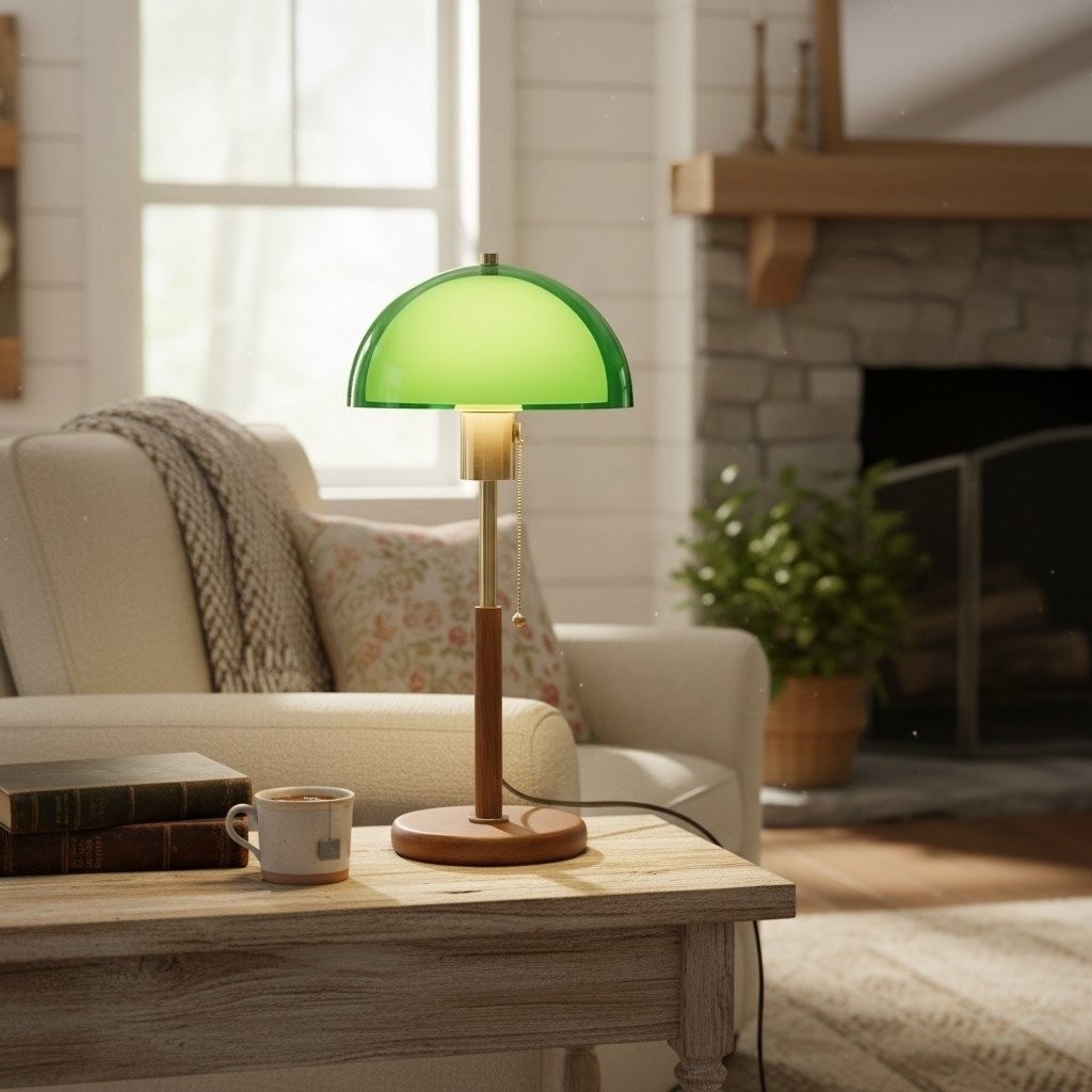 Afterglow Round Dome Table Lamp -  Acrylic and Wood Lighting for Modern Retro Bedroom KL2143