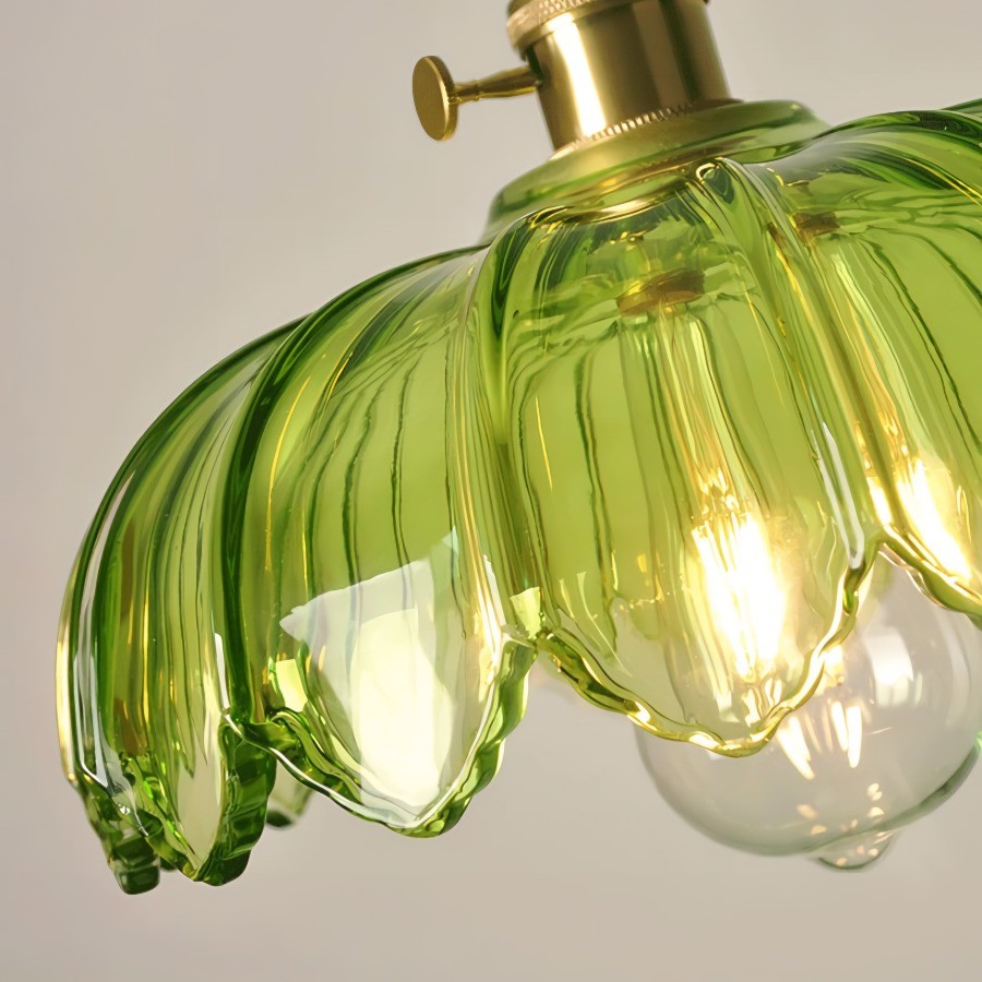 Antique Flower Petal Brass Glass Pendant Light KL50