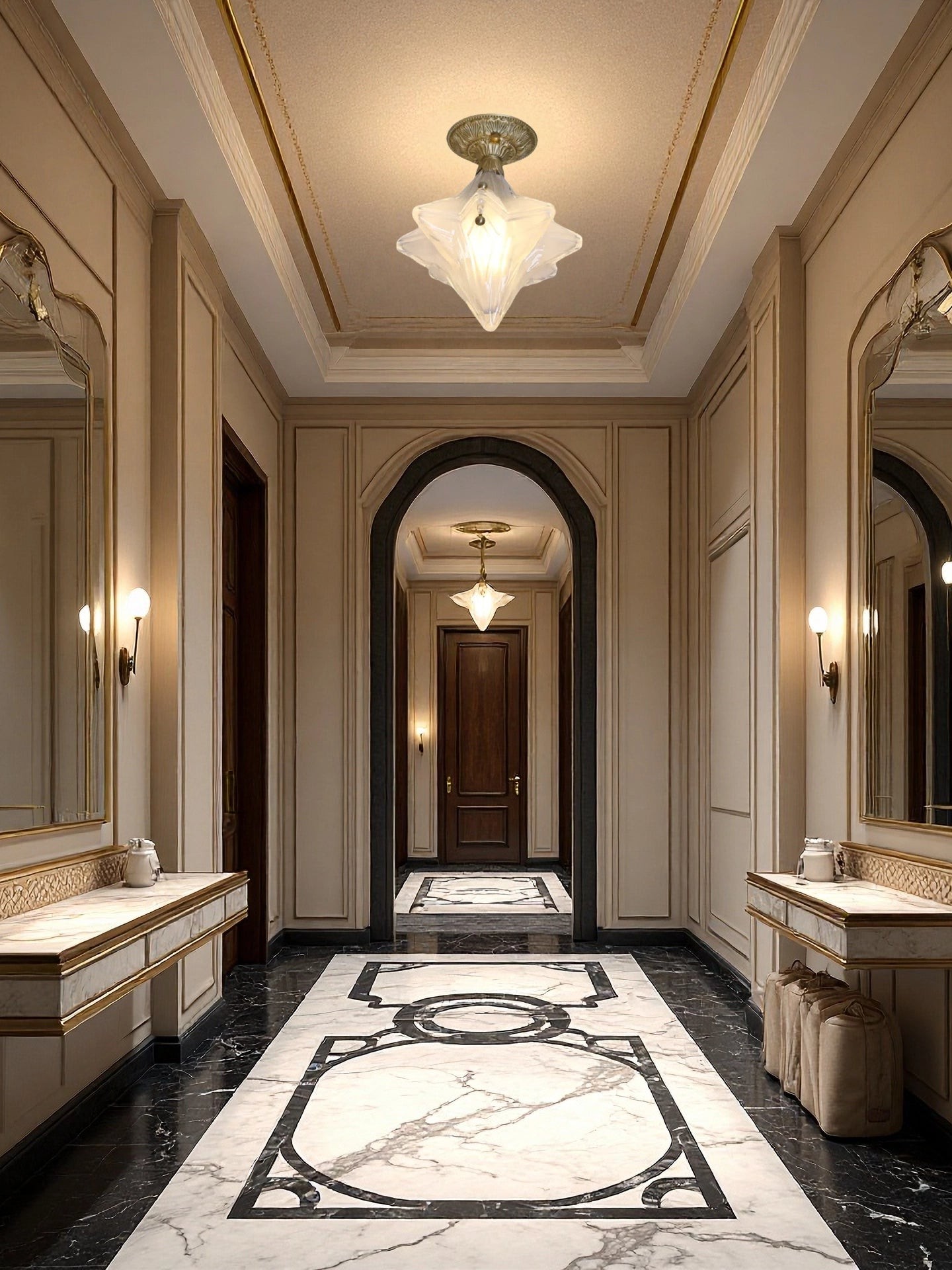 Art Deco Star Ceiling Lamp - Frosted Glass Fixture for Hallway & Entryway - Astris Ceres KL1564