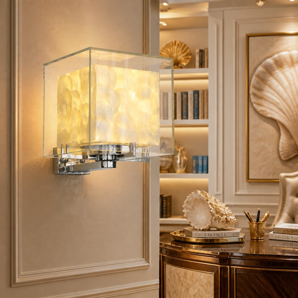 Beamira Mica Square Wall Lamp - Glass Shade Shell Decorative Wall Light for Hallway A17