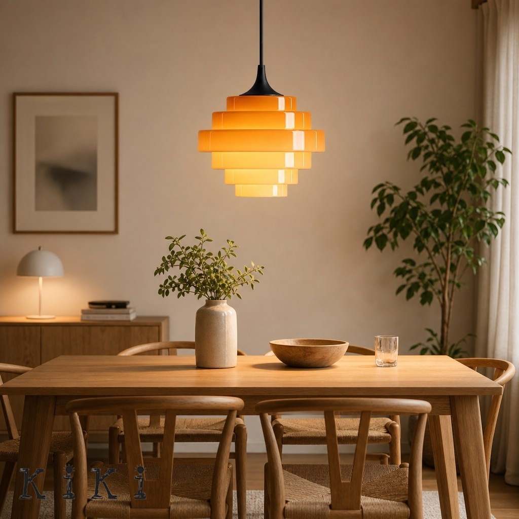 Sanenos Retro Geometric Glass Pendant Light - Gradient Glass Shade for Living Room A1