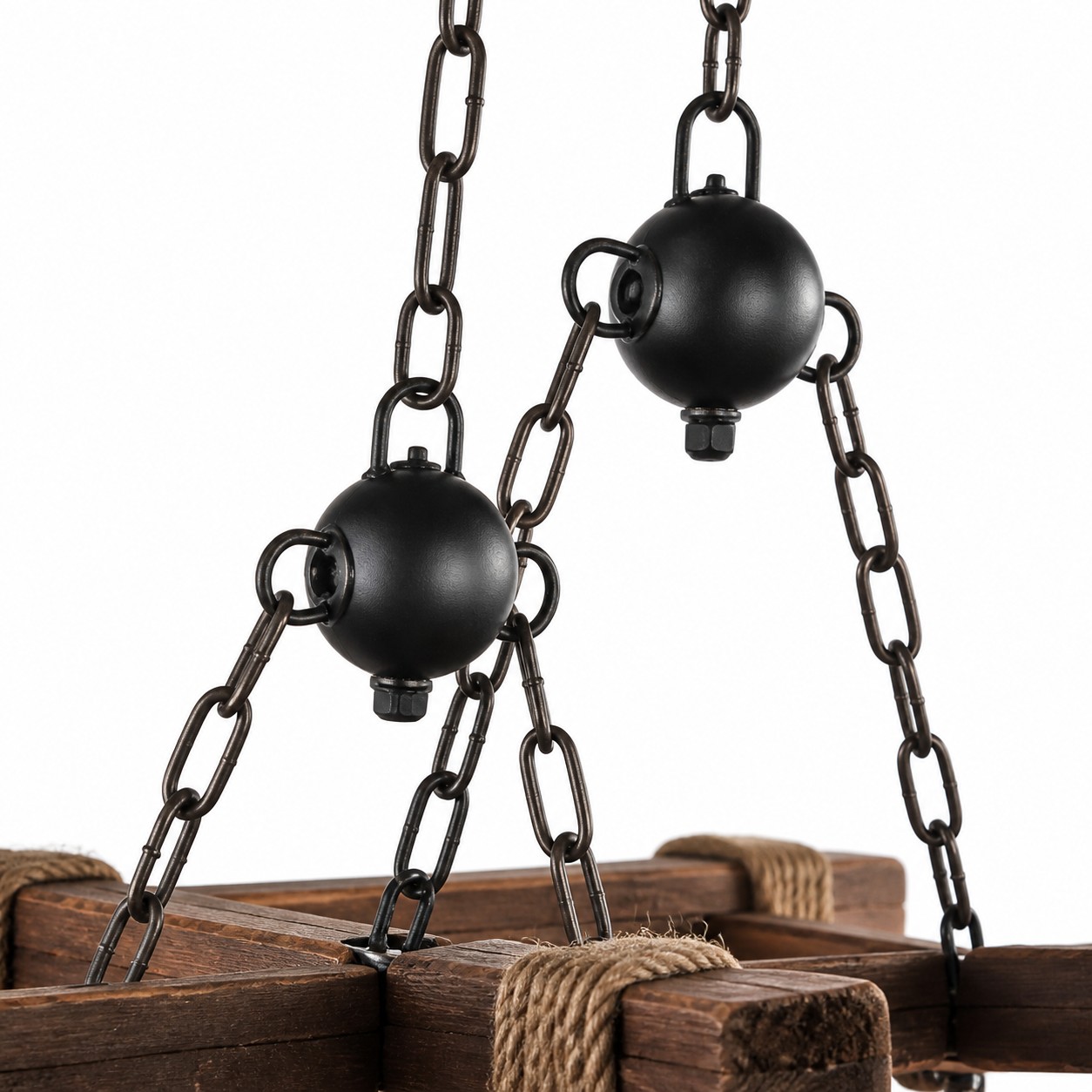 Rustic Wood Beam and Rope 8-Light Chandelier detail image 6