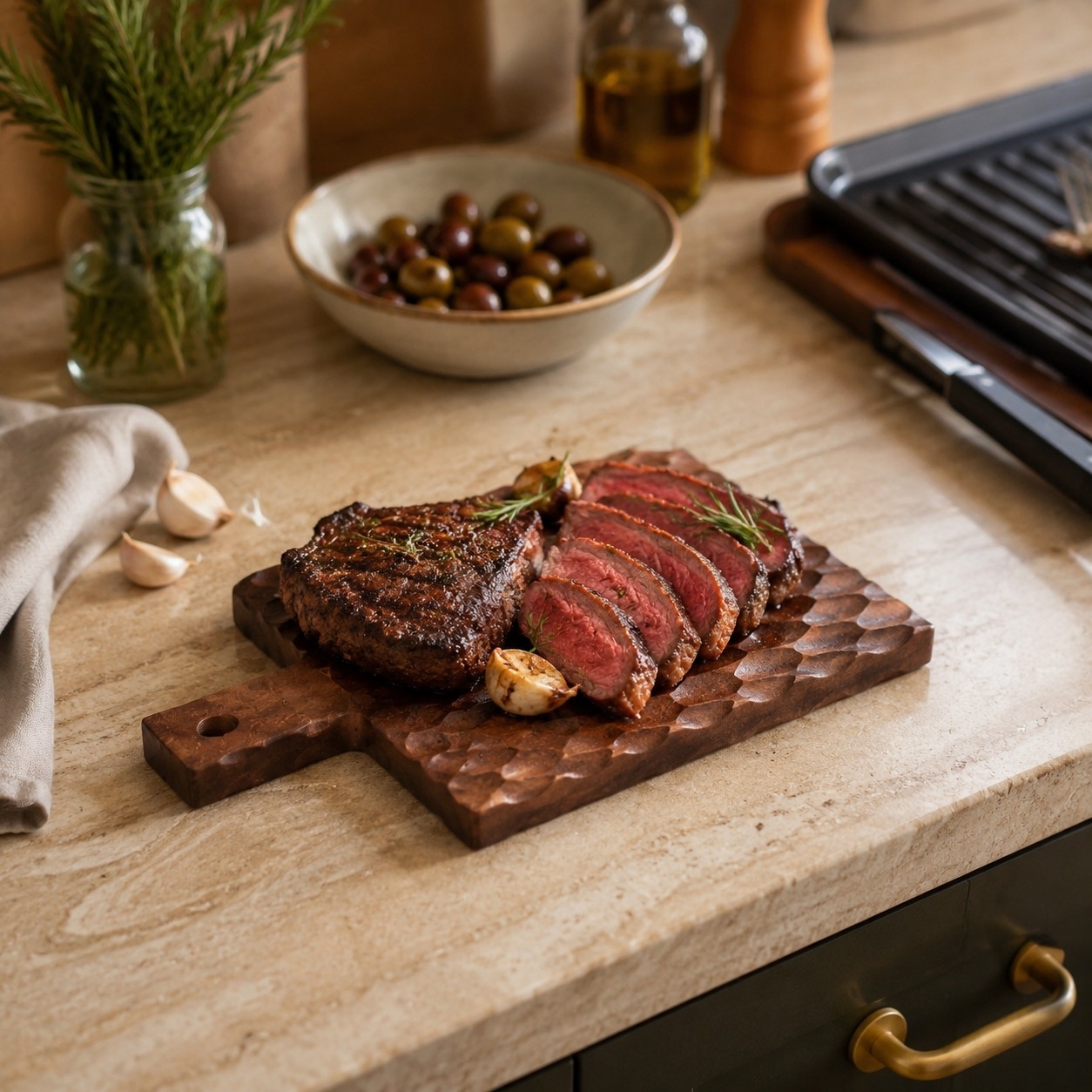 Double-Sided Solid Wood Cutting Board with Textured Serving Surface