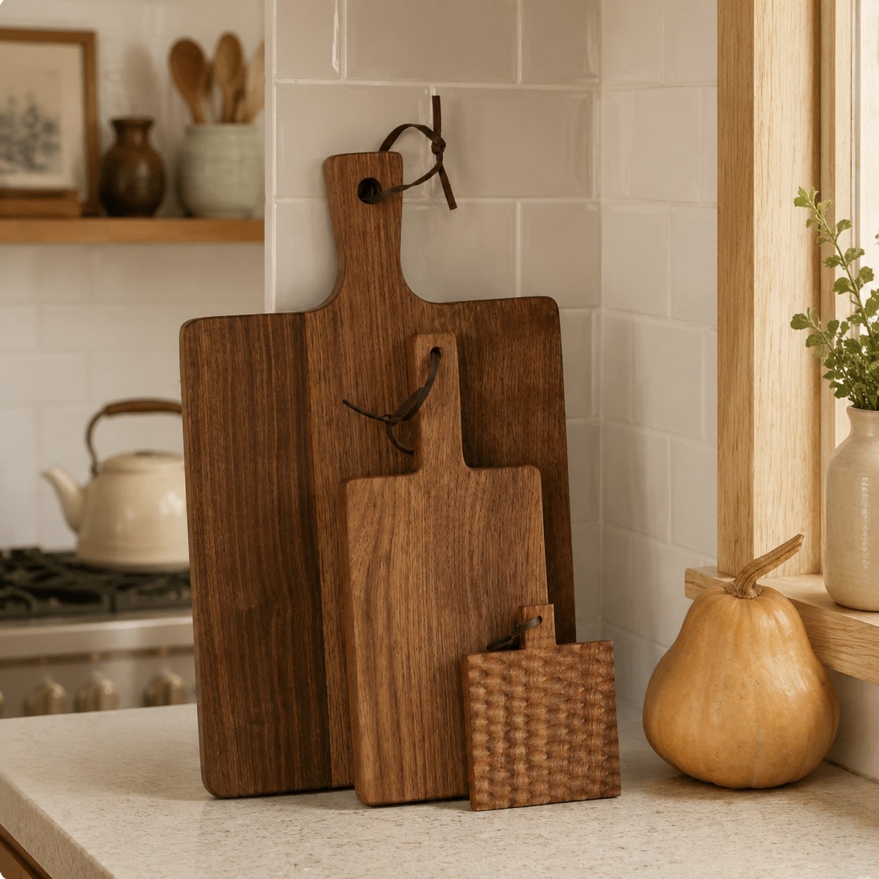 Double-Sided Solid Wood Cutting Board with Textured Serving Surface