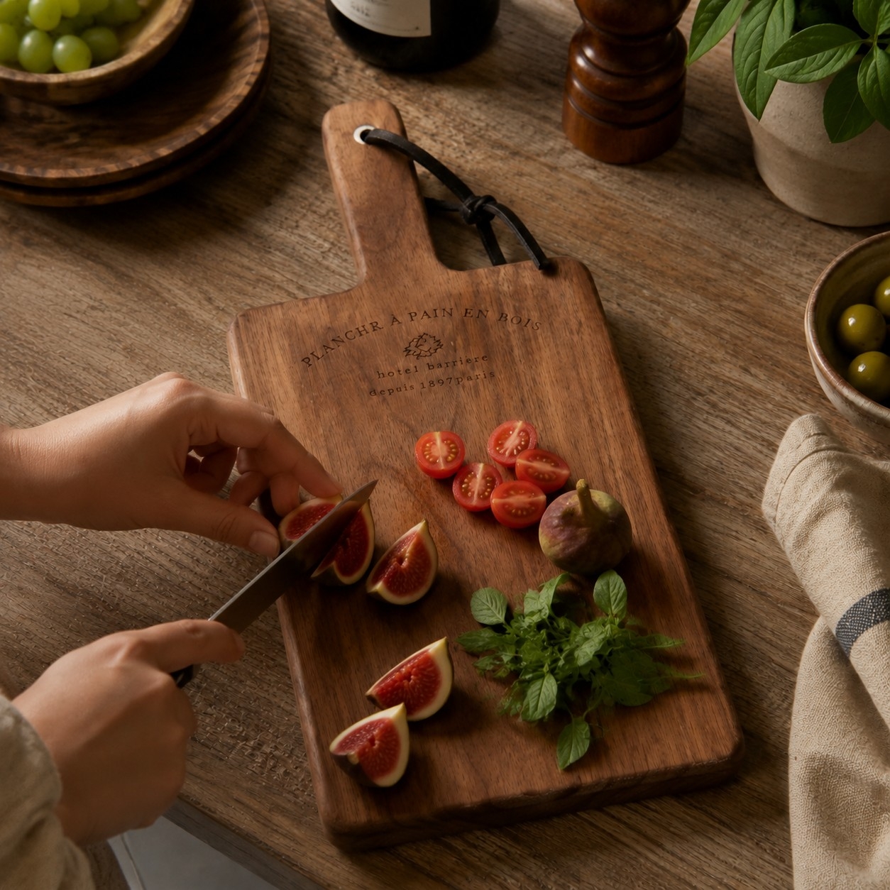 Double-Sided Solid Wood Cutting Board with Textured Serving Surface