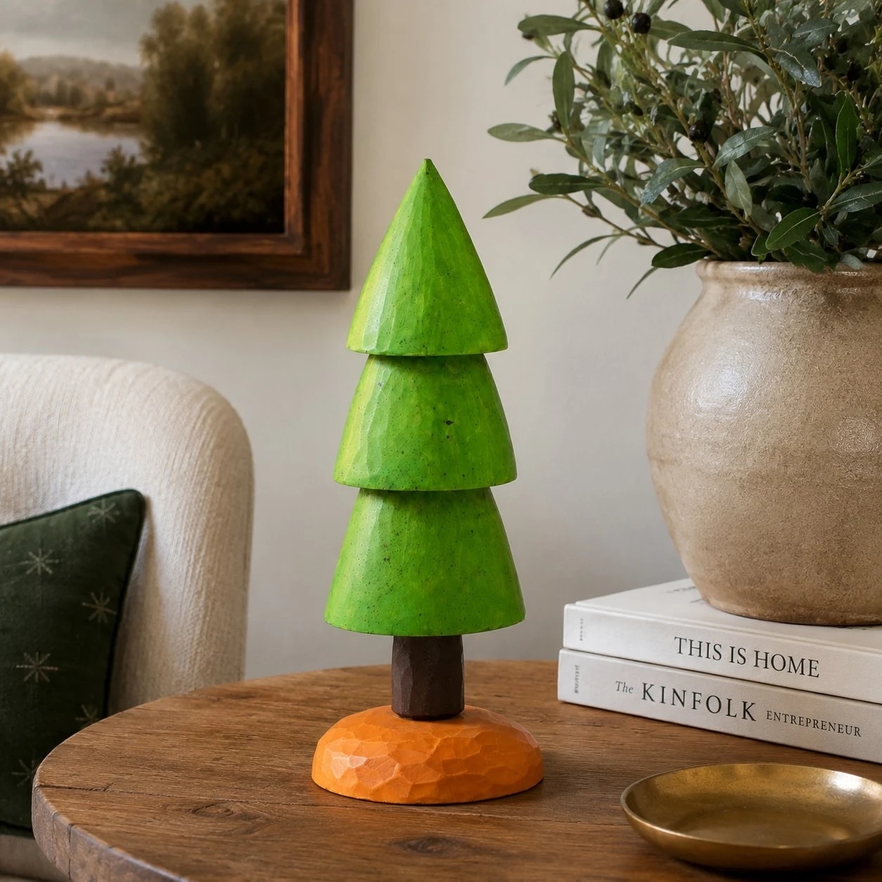 Carved Wooden Pine Tree Tabletop Ornament