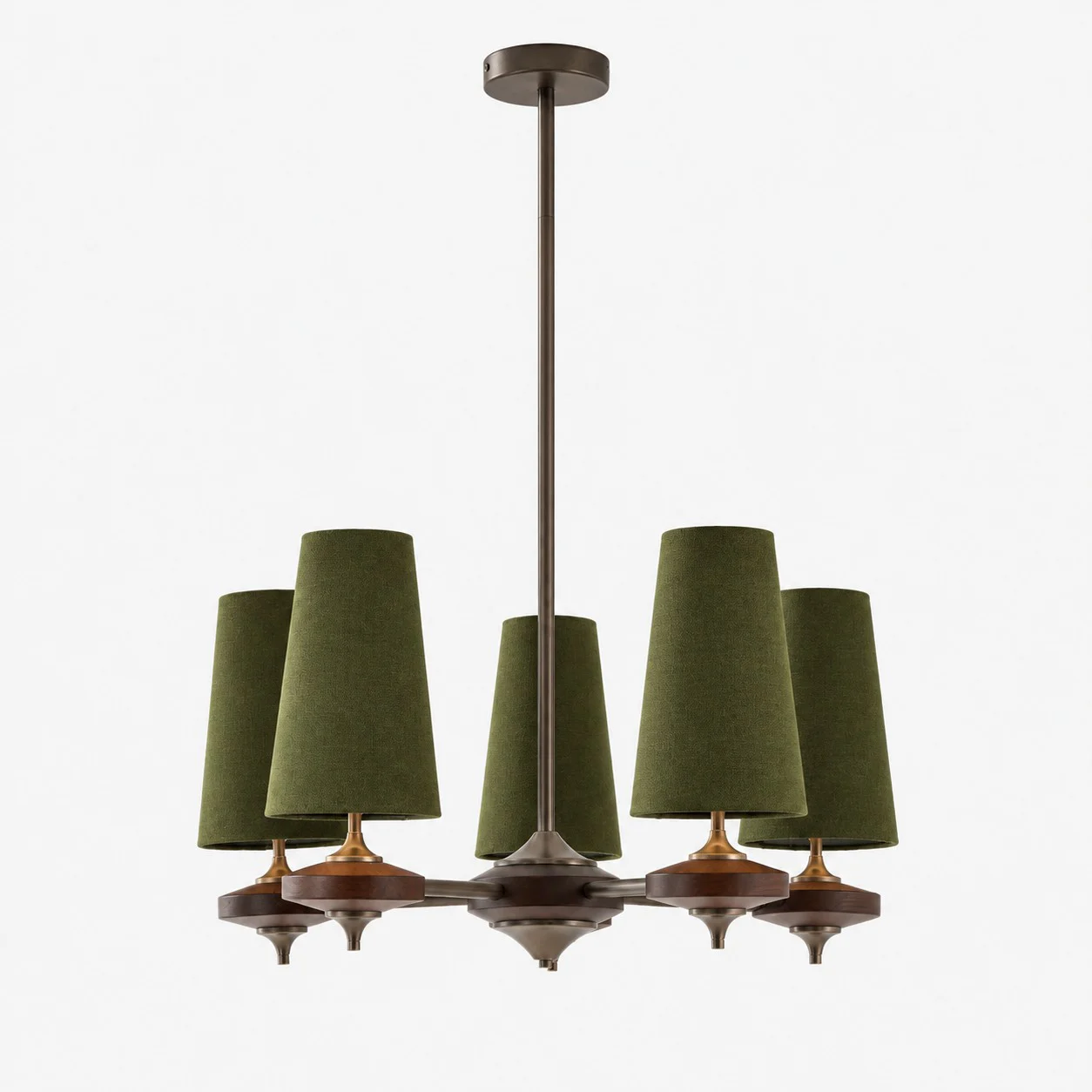 5-light Hour Rho chandelier with green velvet shades