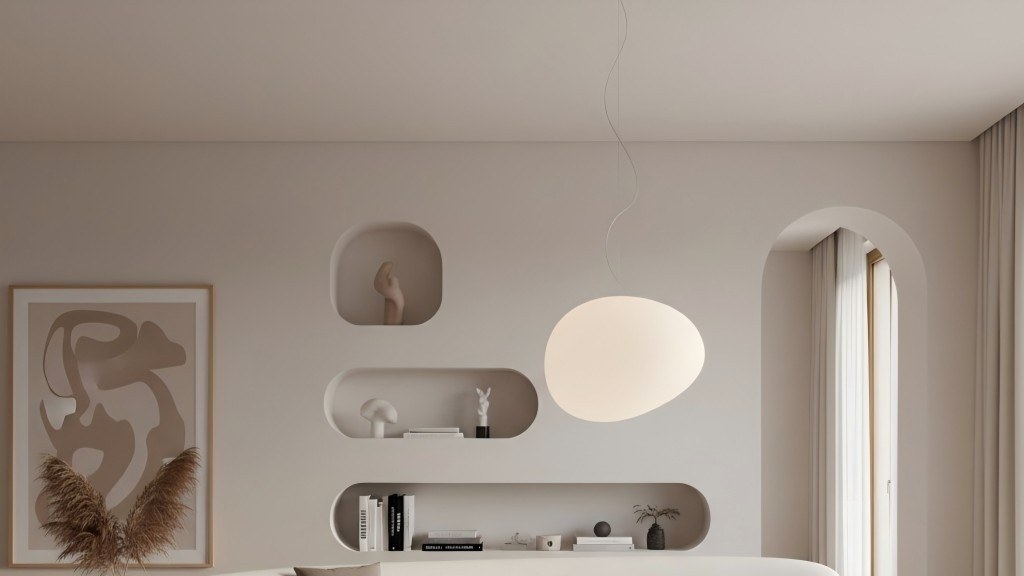 Gesatineerde glazen hanglamp in een woonkamer