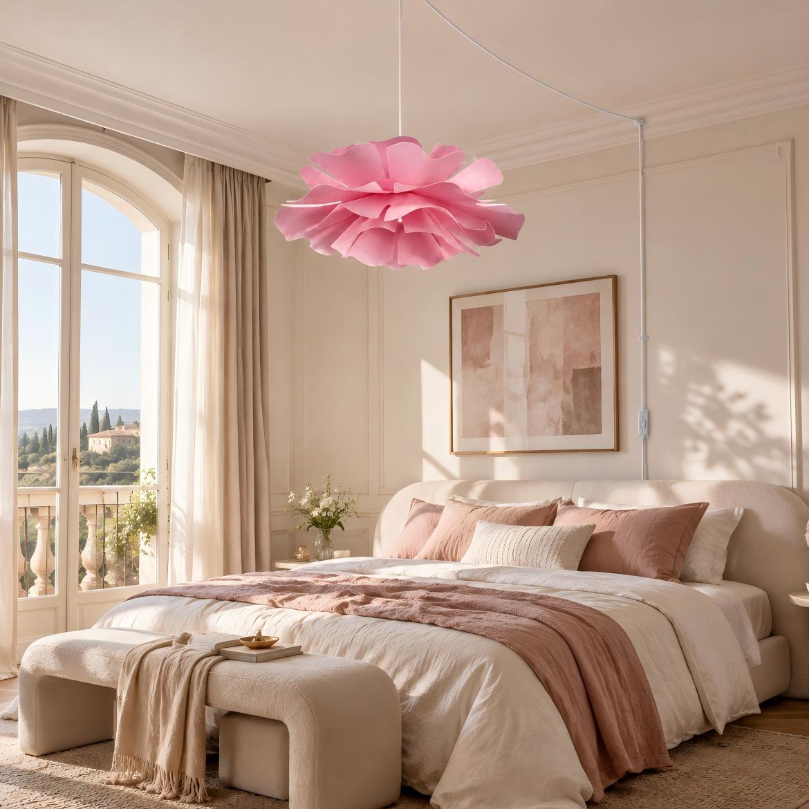 Floral pendant light in a bedroom