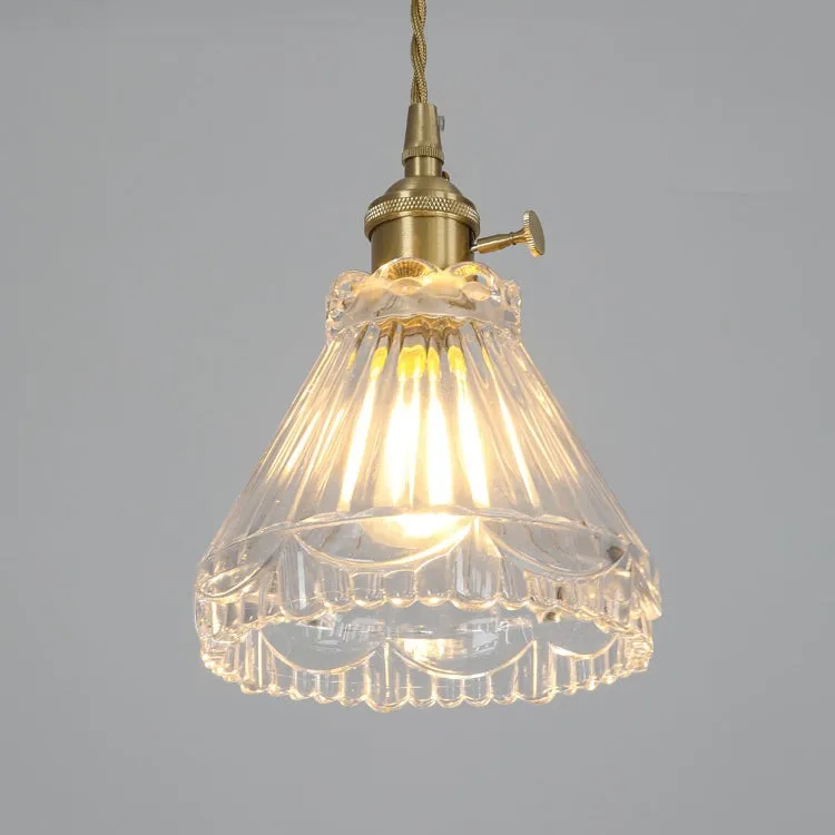 Traditional Japanese Brass Walnut Glass Ceramic Cylinder Conic Flower Bowl 1-Light Pendant Light For Dining Room KL1245