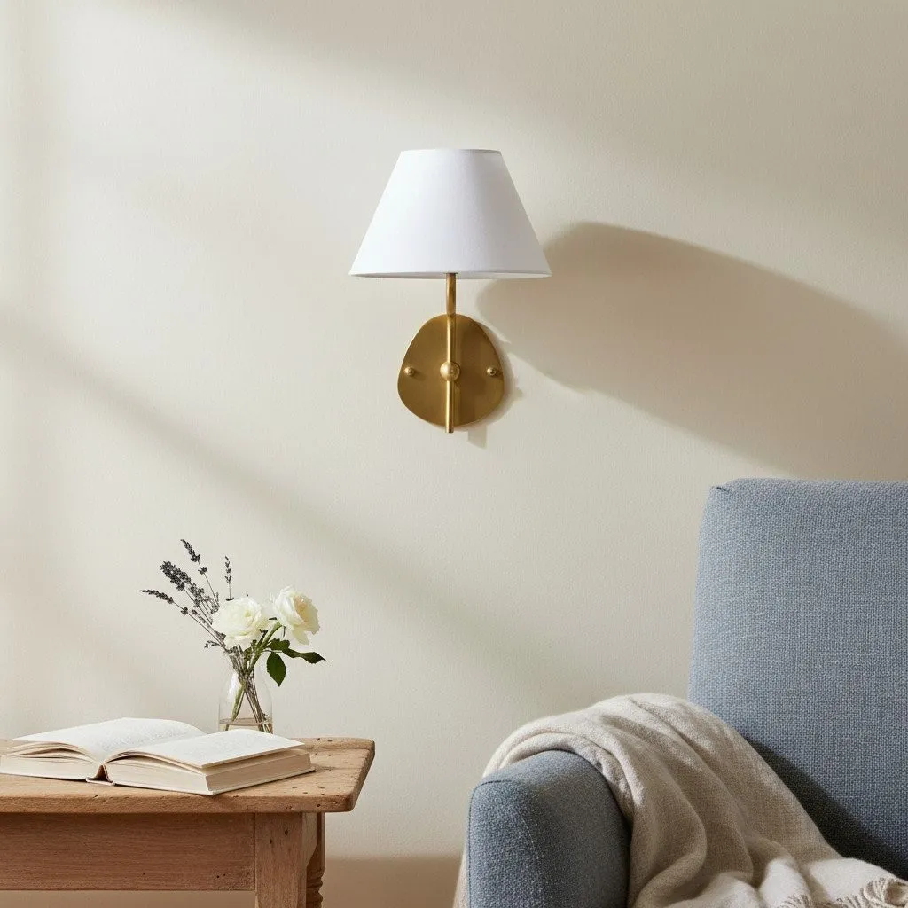 Kulo Classic Brass Wall Lamp – Modern Fabric Shade Wall Sconce for Bedroom or Hallway KL1533