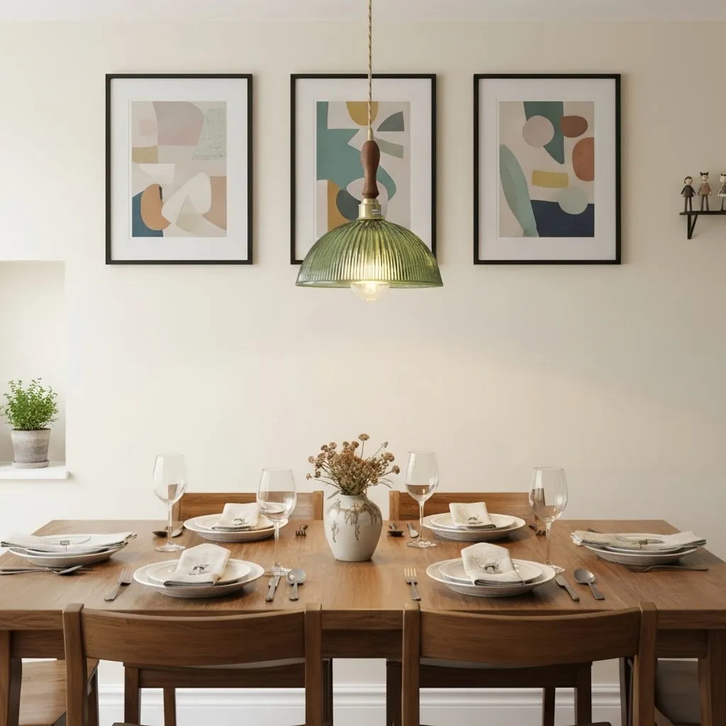 Ribilux Ribbed Pendant Light - Vintage Glass and Metal for Kitchen and Dining Room KL2262