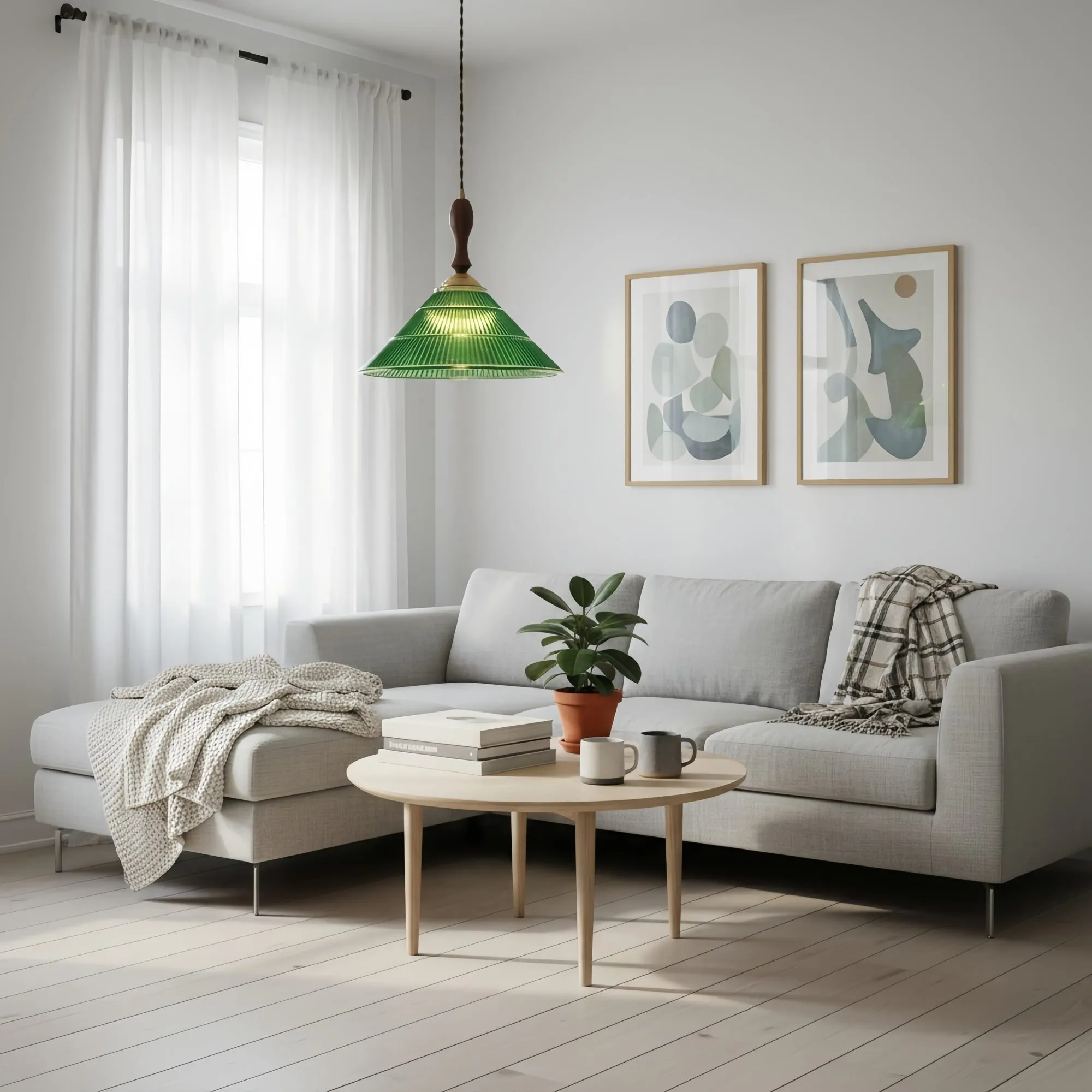 Elunaris Vintage Trumpet Shape Pendant Light with Green Glass Shade for Dining Room KL2256