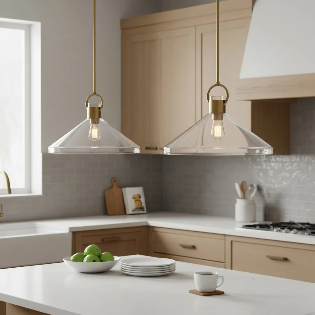 Orvessa Clear Glass Cone Pendant Light - Modern Metal Rod Pendant Light for Kitchen Island KL2345