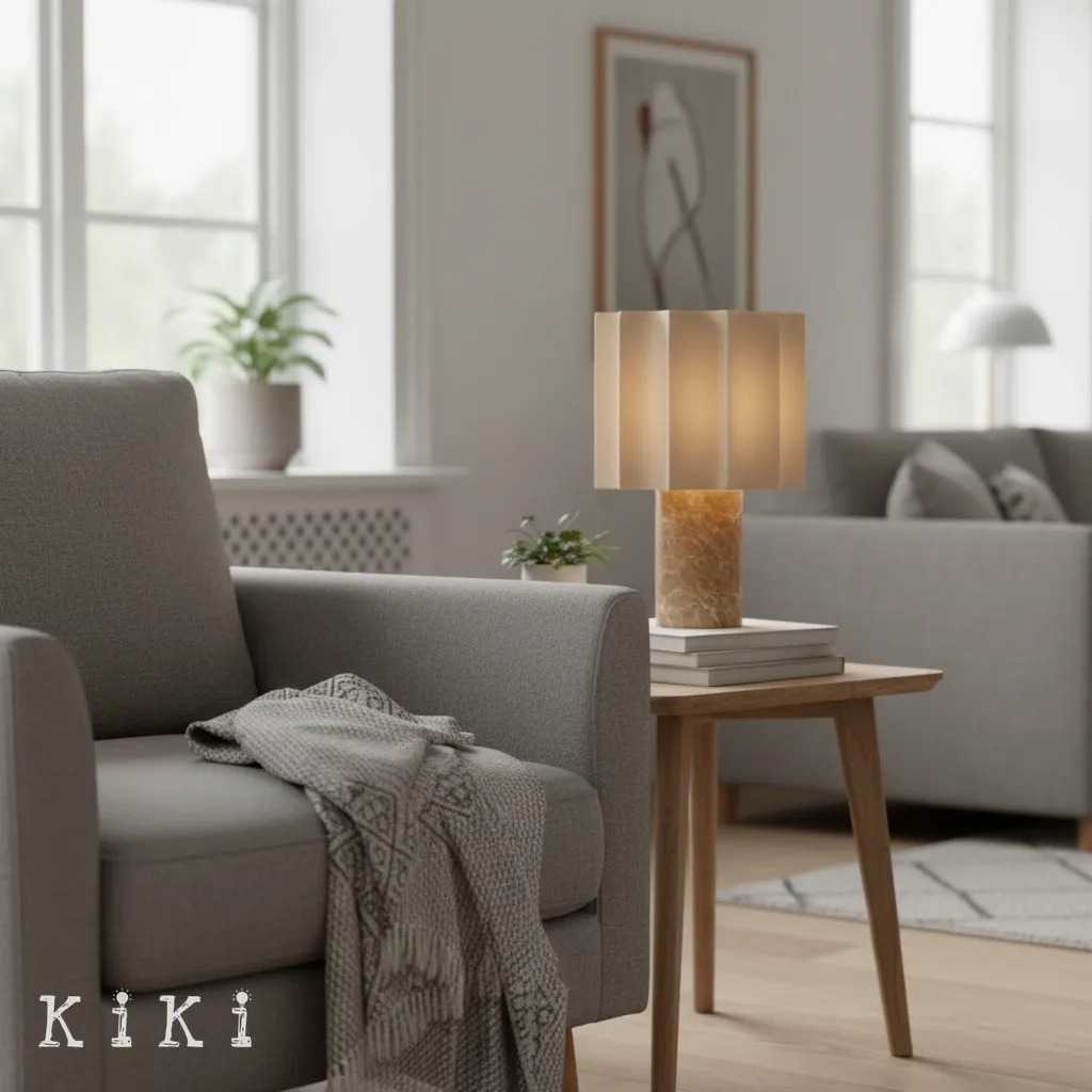 Cavilon Fan Shaped Linen Table Lamp - Modern Lighting for Living Room Decor KL2037