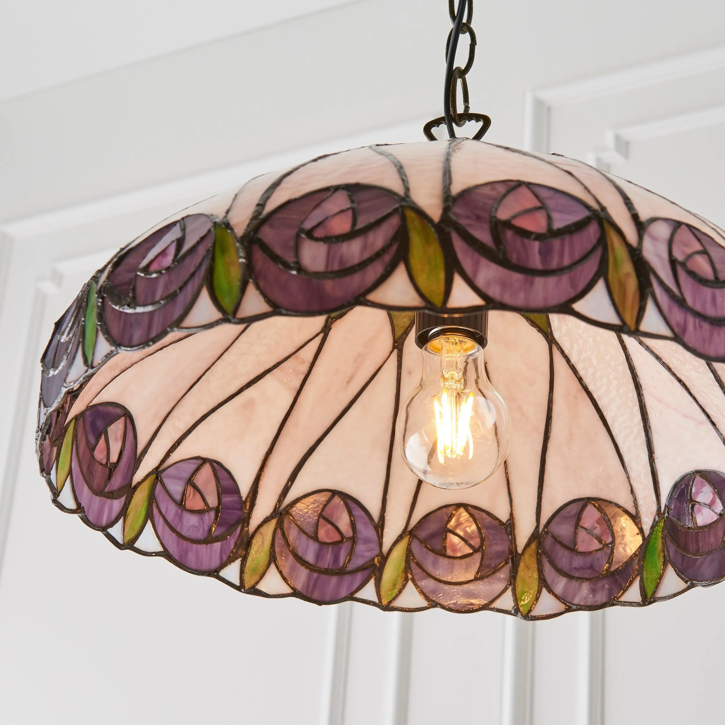 TF Hutchinson Tiffany Glass Pendant Light with Artistic Mosaic Design for Dining and Living Spaces KL1908