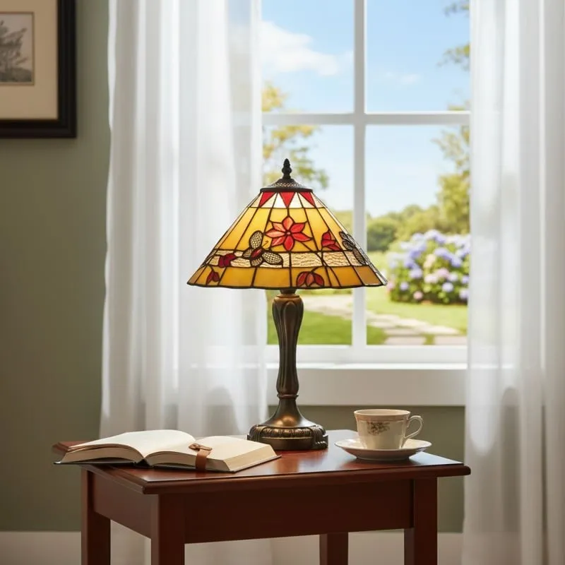 TF Butterfly Table Lamp - Hand-Cut Stained Glass Shade Table Light for Living Room and Bedroom KL1807