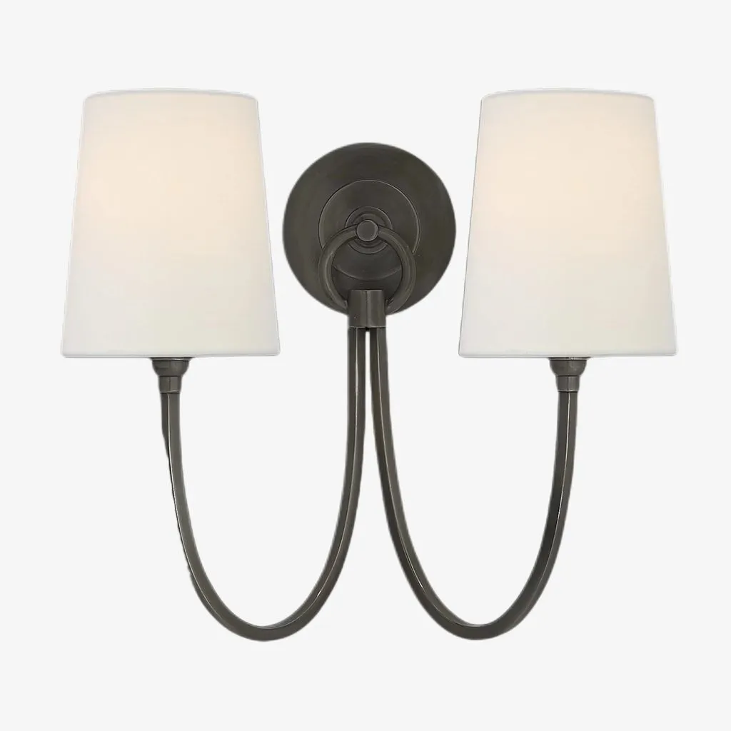 Roven Linen Shade Double Wall Lamp - Classic Metal Wall Light for Vanity and Hallway KL1683